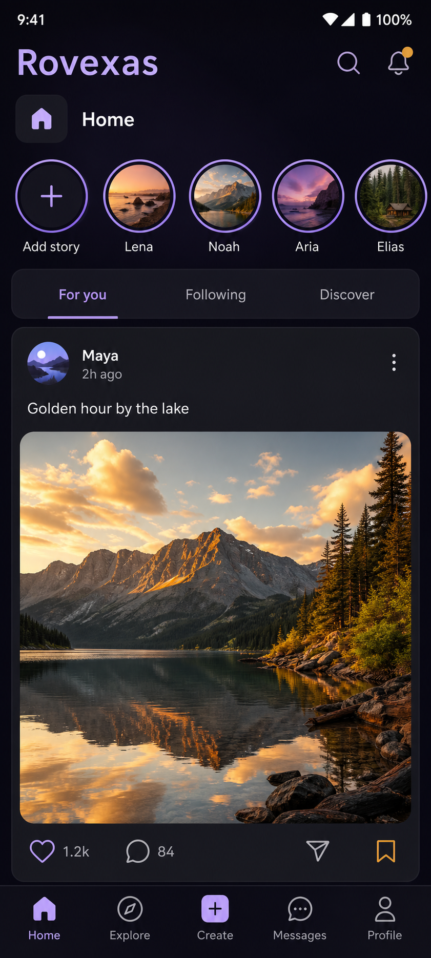 Rovexas Android app home feed